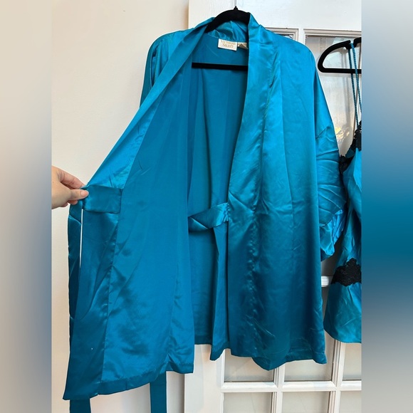 Vintage Victoria’s Secret Gold Label Teddy & Robe Set Size Medium M Ocean Blue - Picture 4 of 15